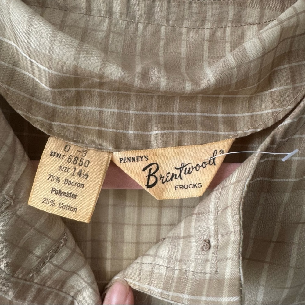 Vintage Tan Gingham Style Button-Down Dress - Picture 6 of 8